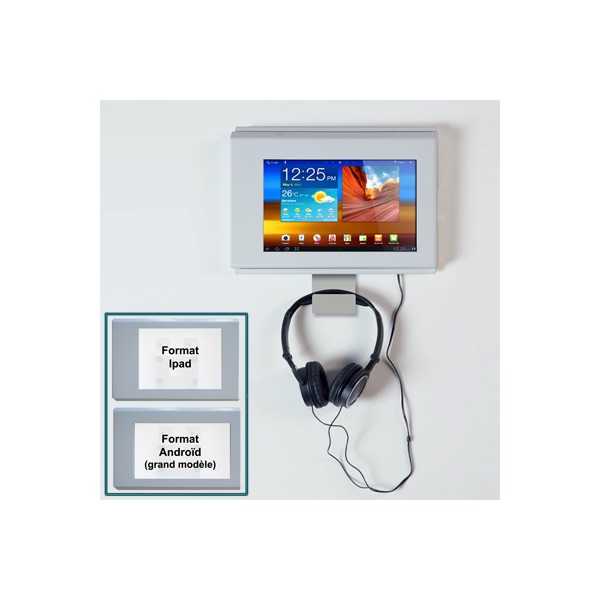 Support mural antivol AUDIO p/ tablettes IPAD ou Androïd a/CASQUE