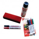 Kit tableau blanc (6 marqueurs 2 tailles, brosse, magnets, nettoyant)