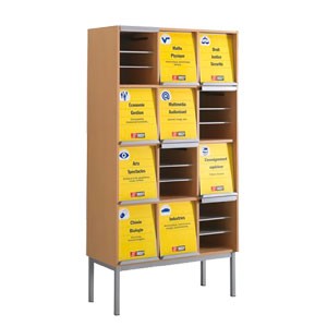 Meuble spécial ONISEP à 12 casiers de 3 compartiments et clapet sur socle métal Meuble spécial ONISEP à 12 casiers de 3 compartiments et clapet sur socle métal