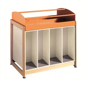 Bac BD et multimedia biface L126.5 avec sous-bac- rangement 2x4 cases sur piètement hêtre massif Bac BD et multimedia biface L126.5 avec sous-bac- rangement 2x4 cases sur piètement hêtre massif