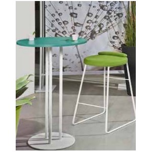 Mange-debout ECO simple plateau stratifié rond 60CM pieds tubes elliptiques en acier socle rond 