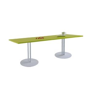 SOLDEE Table de lecture/travail double 140x60cm plateau stratifié ANIS pieds tubes elliptiques en acier GRIS socle rond 