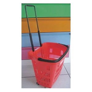 Panier plastique sur roulettes avec anse et guidon télescopique capacité 34l (20kg) 