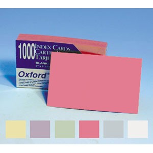 SOLDEES Fiches cartonnées OXFORD 7.6 x 12.7cm  160g, vierges COULEUR, le pack de 1000 JUSQU'A EPUISEMENT DU STOCK.